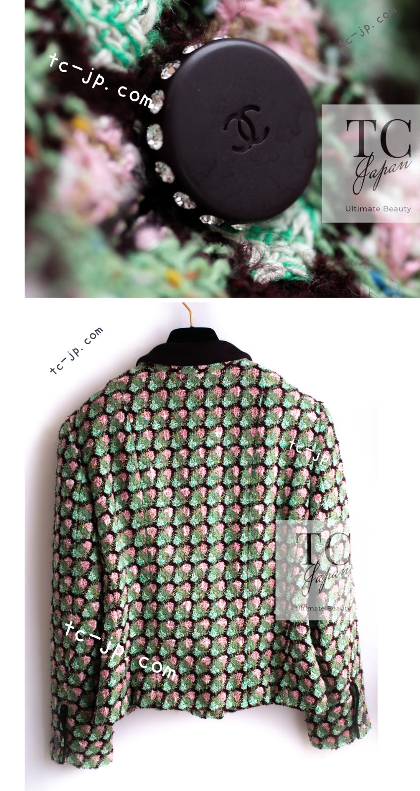 CHANEL 02S Green Pink Floral Tweed Jacket 46 シャネル グリーン ピンク フローラル ツイード ジャケット 即発