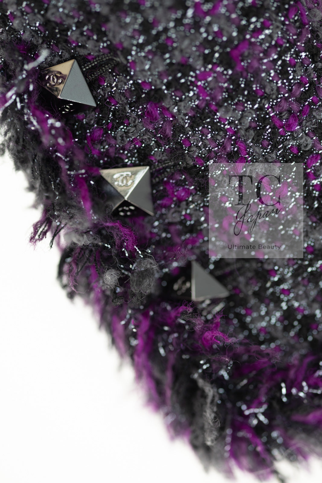 CHANEL 03A Purple Black Metallic Wool Tweed Jacket 38 40 シャネル パープル ブラック ウール ツイード ジャケット 即発