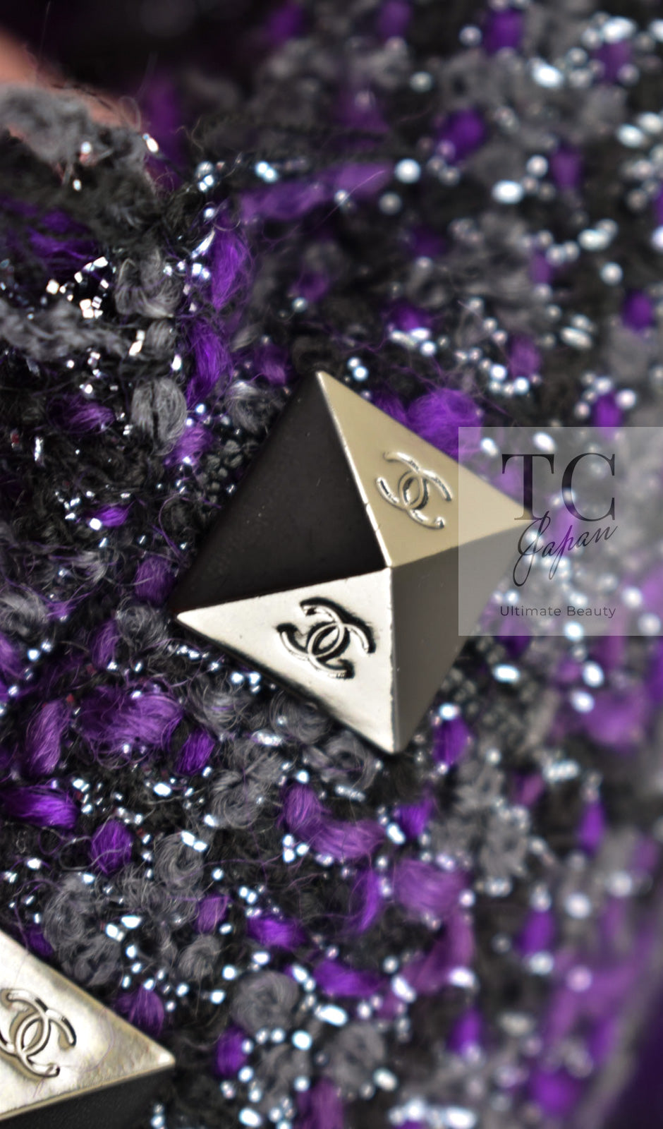 CHANEL 03A Purple Black Metallic Wool Tweed Jacket 38 40 シャネル パープル ブラック ウール ツイード ジャケット 即発