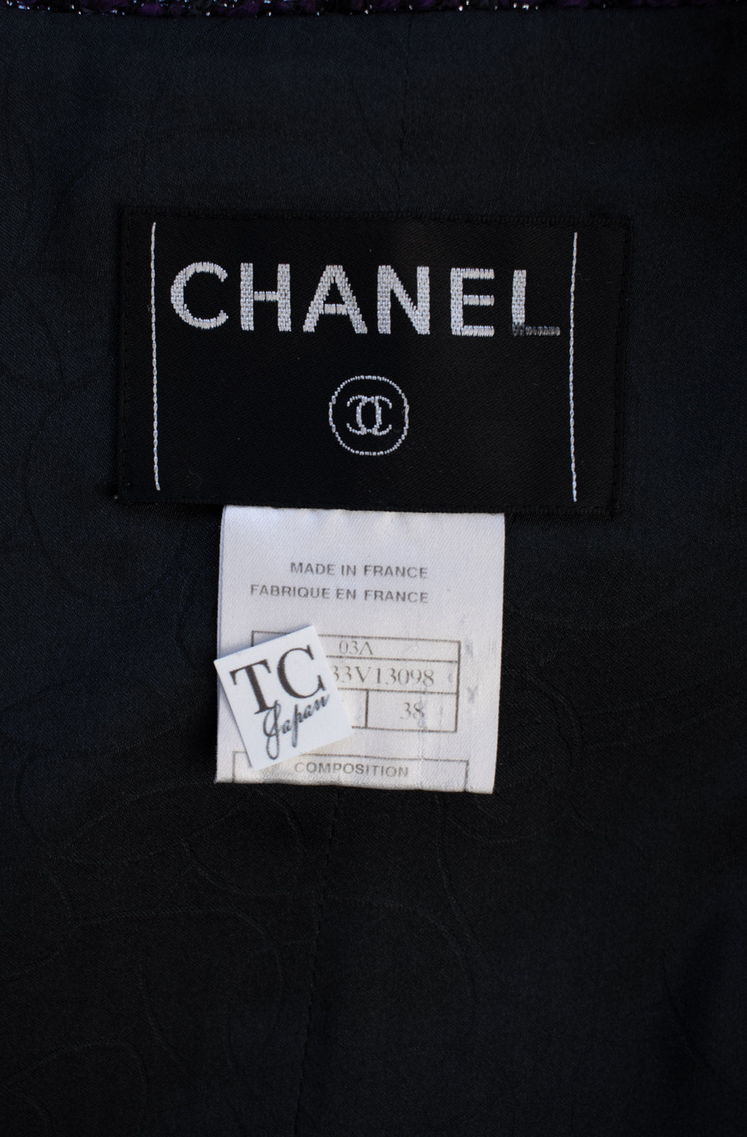 CHANEL Jacket Skirt Suit 03A Purple Black Metallic Wool Tweed 38 | UK