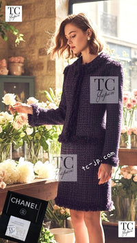 CHANEL Jacket Skirt Suit 03A Purple Black Metallic Wool Tweed 38 | UK