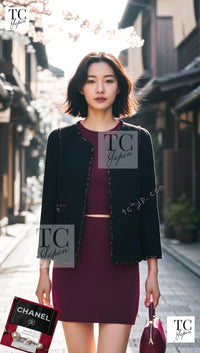CHANEL 10PF Black Red Trimming Wool Tweed Collarless Jacket 34 シャネル ブラック レッド トリミング ウール ツイード ノーカラー ジャケット 即発