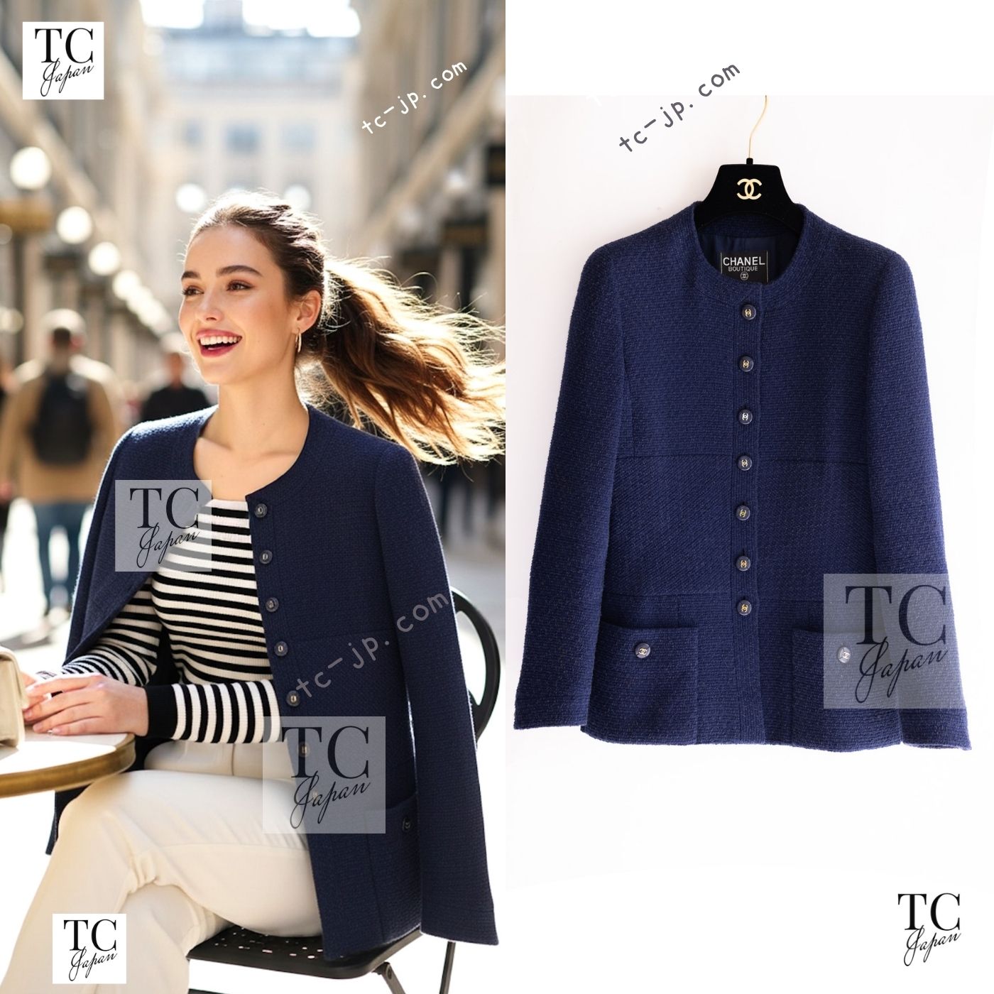 CHANEL 95S Vintage Navy Wool Cotton Jacket 36 38 シャネル ヴィンテージ ネイビー ウール コットン ジャケット 即発