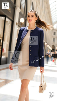 CHANEL 95S Vintage Navy Wool Cotton Jacket 36 38 シャネル ヴィンテージ ネイビー ウール コットン ジャケット 即発