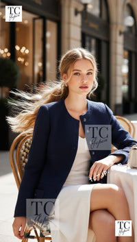 CHANEL 95S Vintage Navy Wool Cotton Jacket 36 38 シャネル ヴィンテージ ネイビー ウール コットン ジャケット 即発