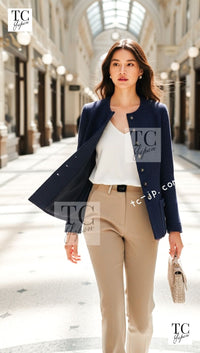 CHANEL 95S Vintage Navy Wool Cotton Jacket 36 38 シャネル ヴィンテージ ネイビー ウール コットン ジャケット 即発