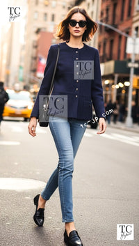 CHANEL 95S Vintage Navy Wool Cotton Jacket 36 38 シャネル ヴィンテージ ネイビー ウール コットン ジャケット 即発