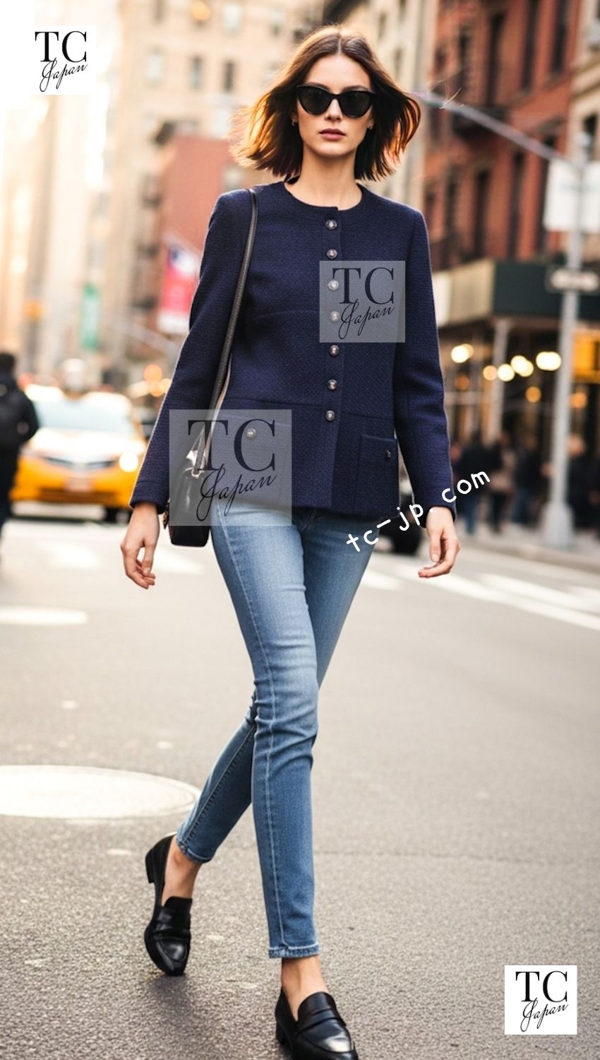 CHANEL 95S Vintage Navy Wool Cotton Jacket 36 38 シャネル ヴィンテージ ネイビー ウール コットン ジャケット 即発