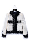 CHANEL 10C Ginza Limited Ivory Black Tulle Trimming Wool Silk Jacket 34 シャネル 銀座限定 アイボリー ブラック チュール レース トリミング ジャケット 即発