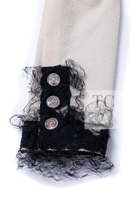 CHANEL 10C Ginza Limited Ivory Black Tulle Trimming Wool Silk Jacket 34 シャネル 銀座限定 アイボリー ブラック チュール レース トリミング ジャケット 即発