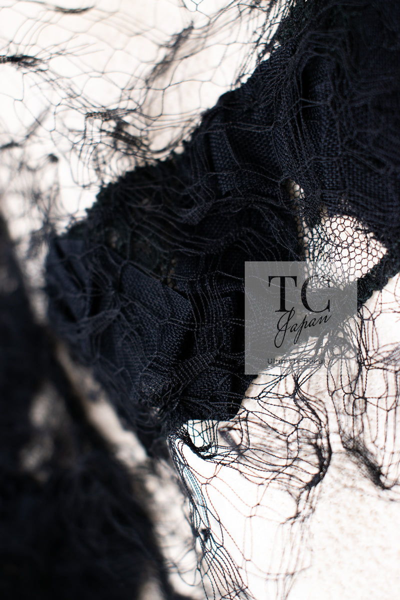CHANEL 10C Ginza Limited Ivory Black Tulle Trimming Wool Silk Jacket 34 シャネル 銀座限定 アイボリー ブラック チュール レース トリミング ジャケット 即発
