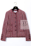 CHANEL 02S Vintage Red Mix Trim Collarless Tweed Jacket 34 36 42 シャネル ヴィンテージ レッド ミックス トリム ノーカラー ツイード ジャケット 即発