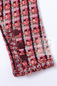 CHANEL 02S Vintage Red Mix Trim Collarless Tweed Jacket 34 36 42 シャネル ヴィンテージ レッド ミックス トリム ノーカラー ツイード ジャケット 即発