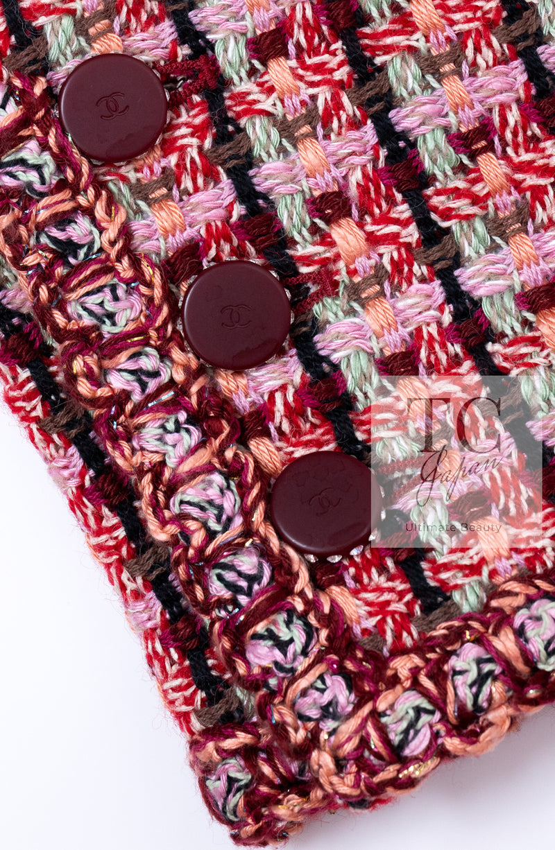 CHANEL 02S Vintage Red Mix Trim Collarless Tweed Jacket 34 36 42 シャネル ヴィンテージ レッド ミックス トリム ノーカラー ツイード ジャケット 即発