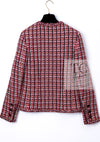 CHANEL 02S Vintage Red Mix Trim Collarless Tweed Jacket 34 36 42 シャネル ヴィンテージ レッド ミックス トリム ノーカラー ツイード ジャケット 即発