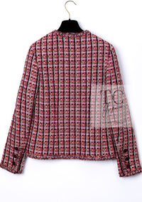 CHANEL 02S Vintage Red Mix Trim Collarless Tweed Jacket 34 36 42 シャネル ヴィンテージ レッド ミックス トリム ノーカラー ツイード ジャケット 即発
