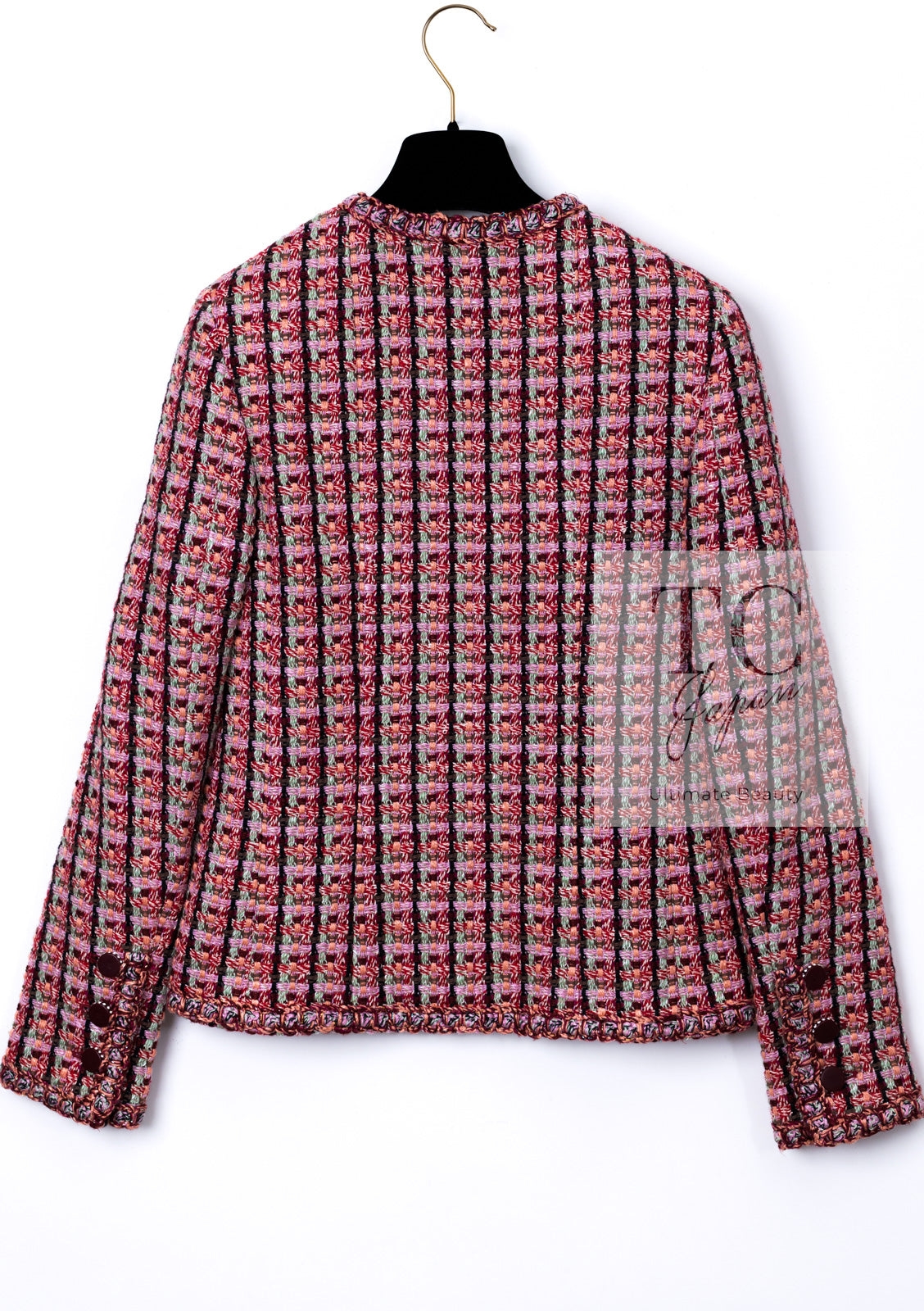 CHANEL 02S Vintage Red Mix Trim Collarless Tweed Jacket 34 36 42 シャネル ヴィンテージ レッド ミックス トリム ノーカラー ツイード ジャケット 即発