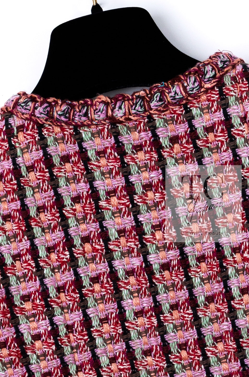 CHANEL 02S Vintage Red Mix Trim Collarless Tweed Jacket 34 36 42 シャネル ヴィンテージ レッド ミックス トリム ノーカラー ツイード ジャケット 即発