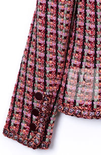 CHANEL 02S Vintage Red Mix Trim Collarless Tweed Jacket 34 36 42 シャネル ヴィンテージ レッド ミックス トリム ノーカラー ツイード ジャケット 即発