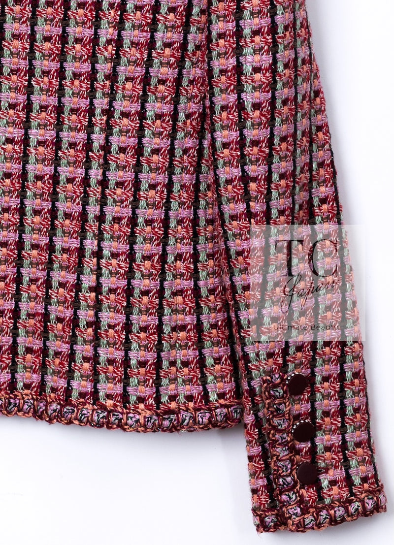 CHANEL 02S Vintage Red Mix Trim Collarless Tweed Jacket 34 36 42 シャネル ヴィンテージ レッド ミックス トリム ノーカラー ツイード ジャケット 即発