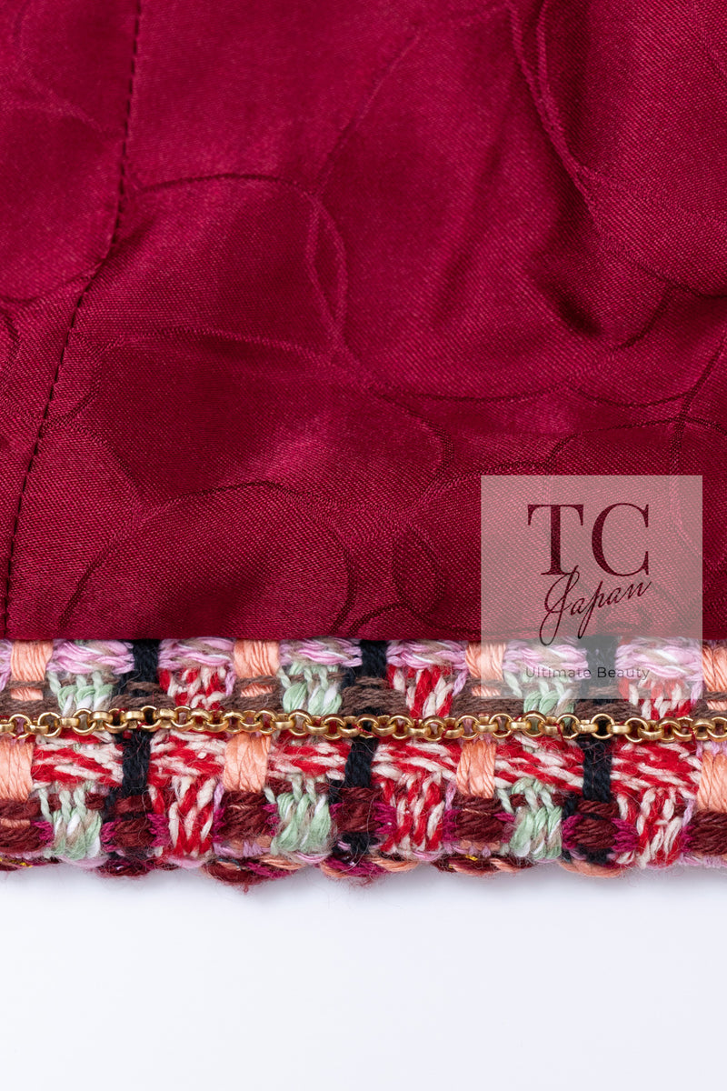 CHANEL 02S Vintage Red Mix Trim Collarless Tweed Jacket 34 36 42 シャネル ヴィンテージ レッド ミックス トリム ノーカラー ツイード ジャケット 即発