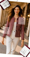 CHANEL 02S Vintage Red Mix Trim Collarless Tweed Jacket 34 36 42 シャネル ヴィンテージ レッド ミックス トリム ノーカラー ツイード ジャケット 即発