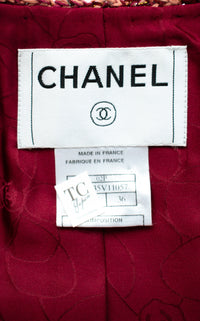CHANEL 02S Vintage Red Mix Trim Collarless Tweed Jacket 34 36 42 シャネル ヴィンテージ レッド ミックス トリム ノーカラー ツイード ジャケット 即発