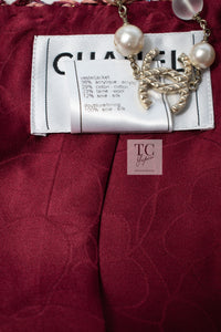 CHANEL 02S Vintage Red Mix Trim Collarless Tweed Jacket 34 36 42 シャネル ヴィンテージ レッド ミックス トリム ノーカラー ツイード ジャケット 即発