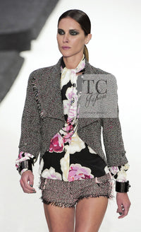 CHANEL 11S Black Red Multicolor Cotton Silk Tweed Jacket 34 36 シャネル ブラック レッド マルチカラー コットン シルク ツイード ジャケット 即発