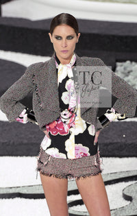 CHANEL 11S Black Red Multicolor Cotton Silk Tweed Jacket 34 36 シャネル ブラック レッド マルチカラー コットン シルク ツイード ジャケット 即発