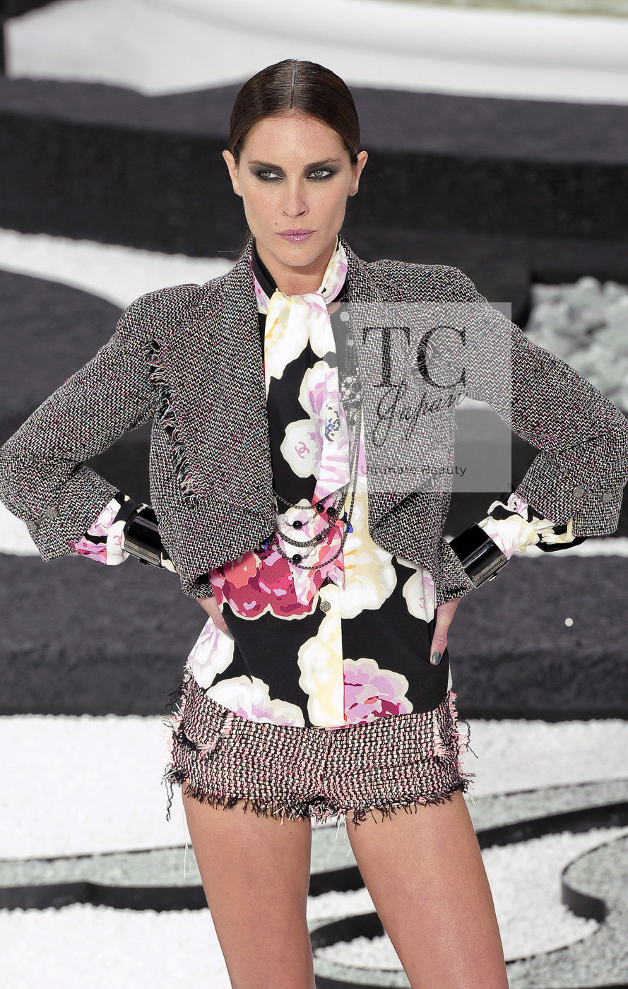 CHANEL 11S Black Red Multicolor Cotton Silk Tweed Jacket 34 36 シャネル ブラック レッド マルチカラー コットン シルク ツイード ジャケット 即発