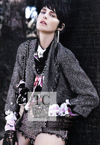 CHANEL 11S Black Red Multicolor Cotton Silk Tweed Jacket 34 36 シャネル ブラック レッド マルチカラー コットン シルク ツイード ジャケット 即発
