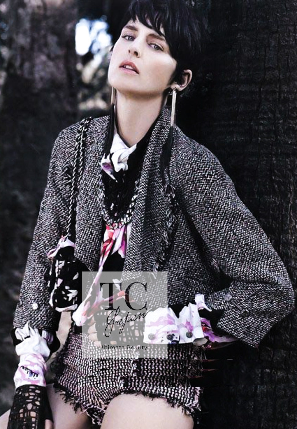 CHANEL 11S Black Red Multicolor Cotton Silk Tweed Jacket 34 36 シャネル ブラック レッド マルチカラー コットン シルク ツイード ジャケット 即発