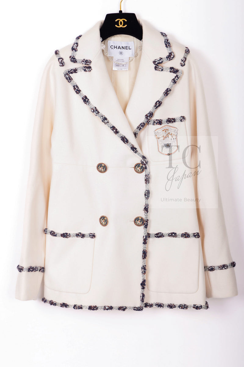 CHANEL 12PF Paris Bombay Ivory Wool Cashmere Blazer Jacket 36シャネル アイボリー エンブレム ウール カシミヤ ブレザー ジャケット 即発