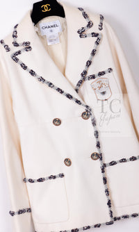 CHANEL 12PF Paris Bombay Ivory Wool Cashmere Blazer Jacket 36シャネル アイボリー エンブレム ウール カシミヤ ブレザー ジャケット 即発