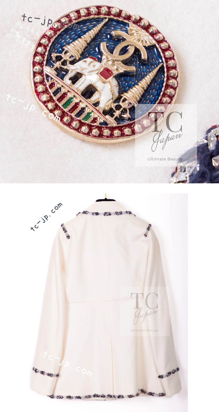 CHANEL 12PF Paris Bombay Ivory Wool Cashmere Blazer Jacket 36シャネル アイボリー エンブレム ウール カシミヤ ブレザー ジャケット 即発