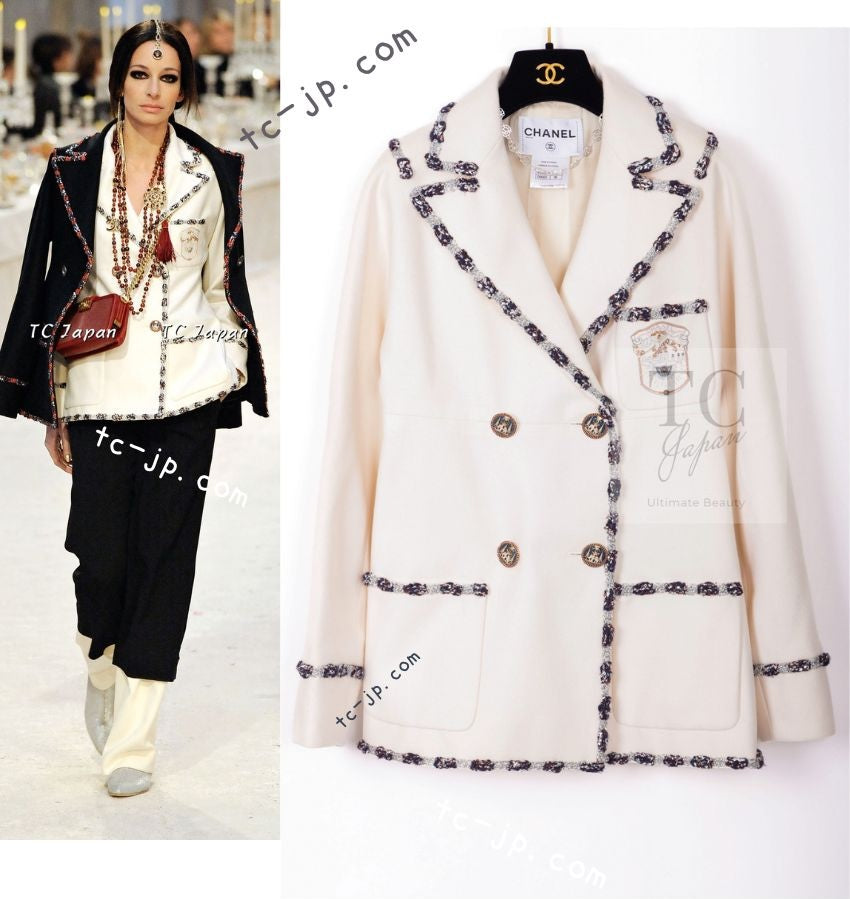 CHANEL 12PF Paris Bombay Ivory Wool Cashmere Blazer Jacket 36シャネル アイボリー エンブレム ウール カシミヤ ブレザー ジャケット 即発