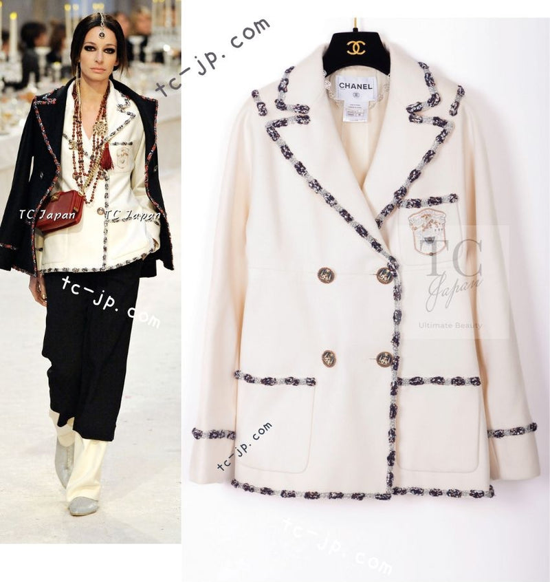 CHANEL 12PF Paris Bombay Ivory Wool Cashmere Blazer Jacket 36シャネル アイボリー エンブレム ウール カシミヤ ブレザー ジャケット 即発