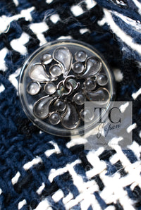 CHANEL 18S Navy Blue Ivory Checked Cotton Collarless Tweed Jacket Skirt Suit 42 シャネル ネイビー ブルー アイボリー チェック コットン ノーカラー ツイード ジャケット スカート スーツ 即発