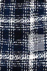 CHANEL 18S Navy Blue Ivory Checked Cotton Collarless Tweed Jacket Skirt Suit 42 シャネル ネイビー ブルー アイボリー チェック コットン ノーカラー ツイード ジャケット スカート スーツ 即発 - TC JAPAN