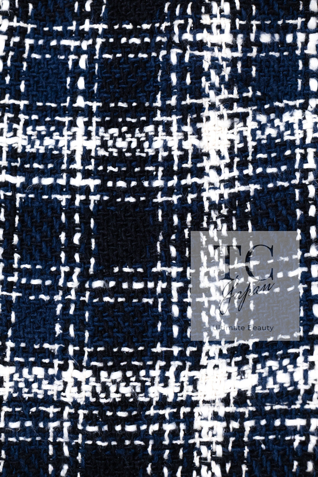 CHANEL 18S Navy Blue Ivory Checked Cotton Collarless Tweed Jacket Skirt Suit 42 シャネル ネイビー ブルー アイボリー チェック コットン ノーカラー ツイード ジャケット スカート スーツ 即発 - TC JAPAN