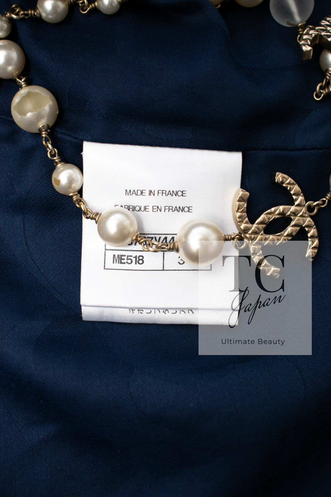 CHANEL 18S Navy Blue Ivory Checked Cotton Collarless Tweed Jacket 36 38 シャネル ネイビー ブルー アイボリー チェック コットン ノーカラー ツイード ジャケット 即発