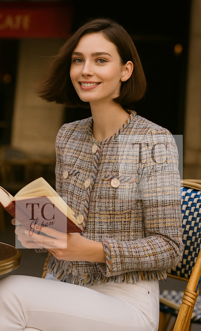 CHANEL 18PS multicolor cotton tweed jacket styled on a model