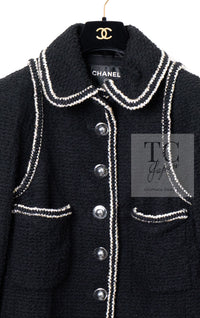 CHANEL 17A Black Wool Silk Braid Trimming Half Coat Jacket 34 40 42 シャネル ブラック ウール シルク ブレイドトリミング ハーフ コート ジャケット 即発