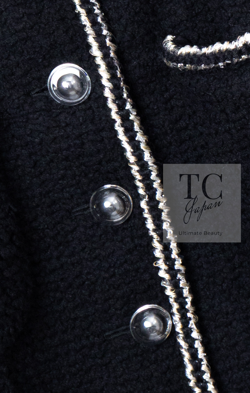 シャネル ハーフ コート ジャケット CHANEL ブラック ウール シルク