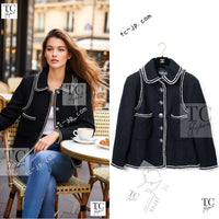 CHANEL 17A Black Wool Silk Braid Trimming Half Coat Jacket 34 40 42 シャネル ブラック ウール シルク ブレイドトリミング ハーフ コート ジャケット 即発