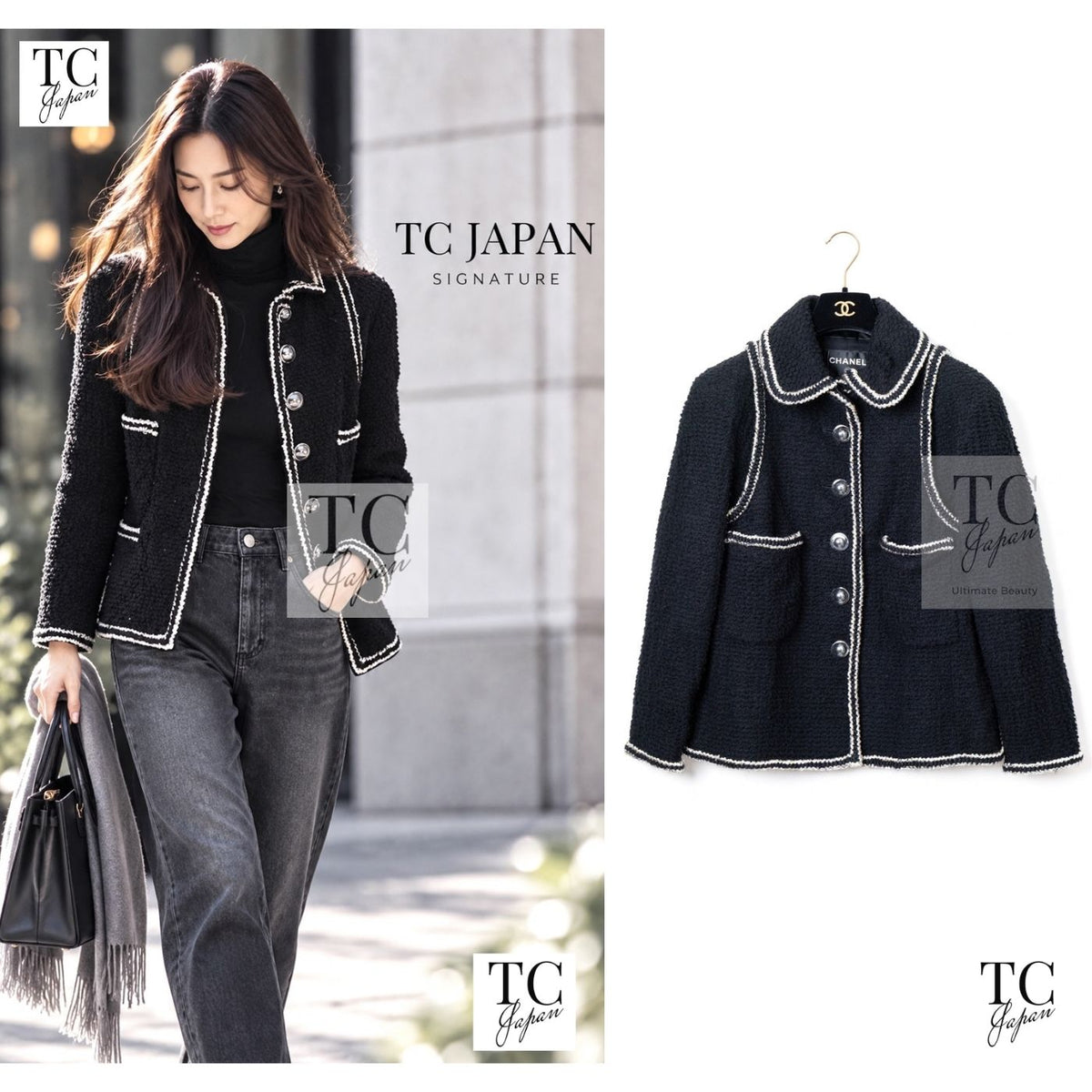 CHANEL 17A Black Wool Silk Braid Trimming Half Coat Jacket 34 40 42 1