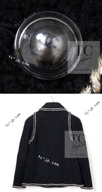 CHANEL 17A Black Wool Silk Braid Trimming Half Coat Jacket 34 40 42 シャネル ブラック ウール シルク ブレイドトリミング ハーフ コート ジャケット 即発