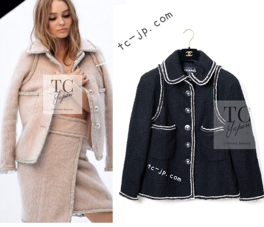 CHANEL 17A Black Wool Silk Braid Trimming Half Coat Jacket 34 40 42 シャネル ブラック ウール シルク ブレイドトリミング ハーフ コート ジャケット 即発