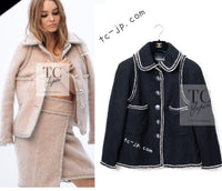 CHANEL 17A Black Wool Silk Braid Trimming Half Coat Jacket 34 40 42 シャネル ブラック ウール シルク ブレイドトリミング ハーフ コート ジャケット 即発
